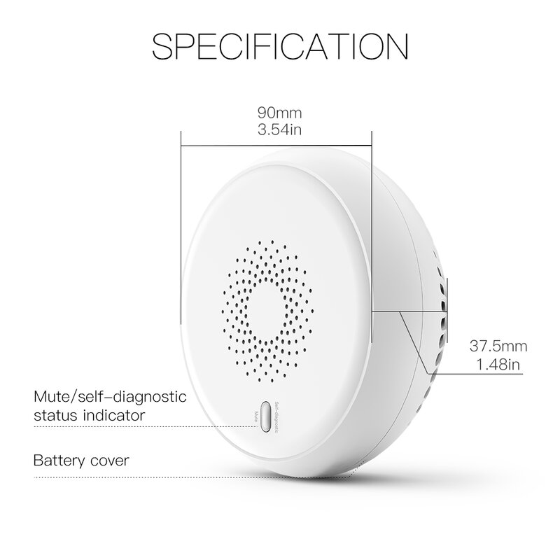 Zigbee-alarma de humo inteligente para el hogar, sistema de seguridad con batería, Detector inalámbrico, Control por aplicación Tuya