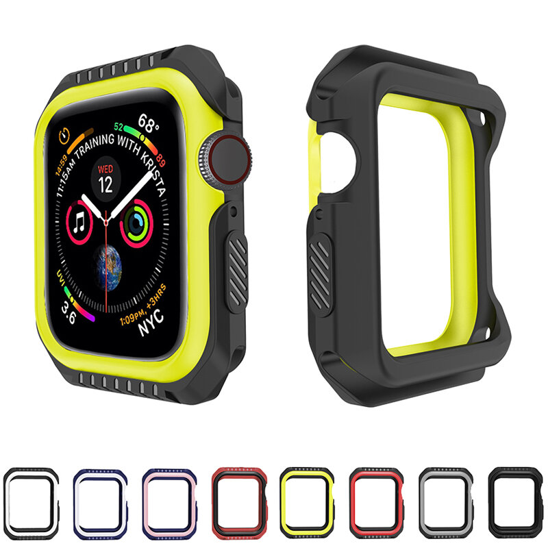 Silicone + caso armadura dura para apple watch 4 5 6 se 7 45mm 41mm 44mm 40mm acessórios quadro capa protetora para iwatch 38mm 42mm