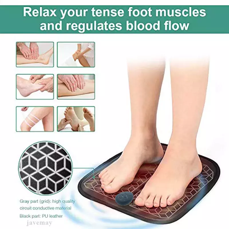 Masajeador eléctrico EMS para pies, estimulador muscular recargable por USB, esterilla de masaje para mejorar la circulación sanguínea y aliviar el dolor