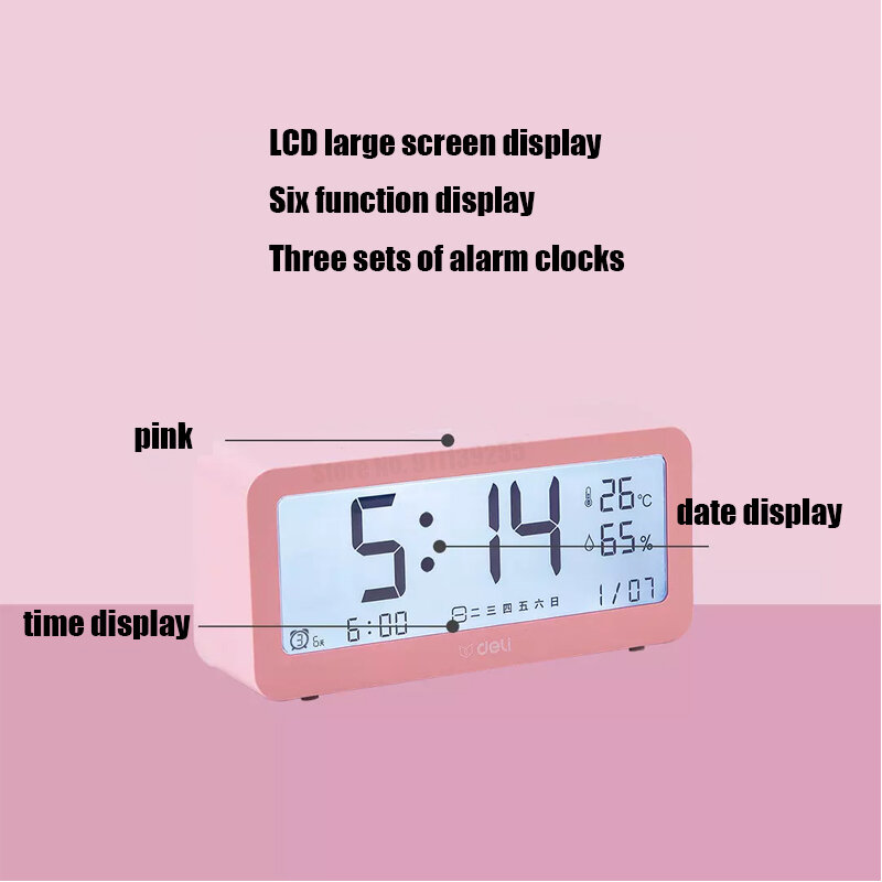 Xiaomi Deli-reloj despertador electrónico, medidor de temperatura y humedad, multifunción, higrómetro, termómetro para interiores y exteriores
