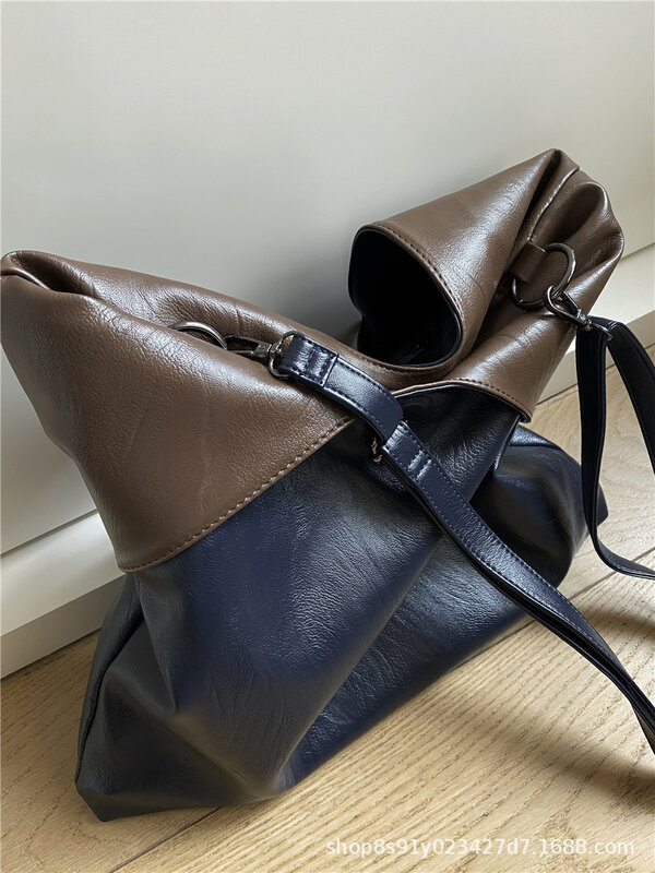 Luksusowe damskie duża torba na ramię 2022 nowa dwustronna dwukolorowa torba dla matki retro tote bag miękka torba do prania