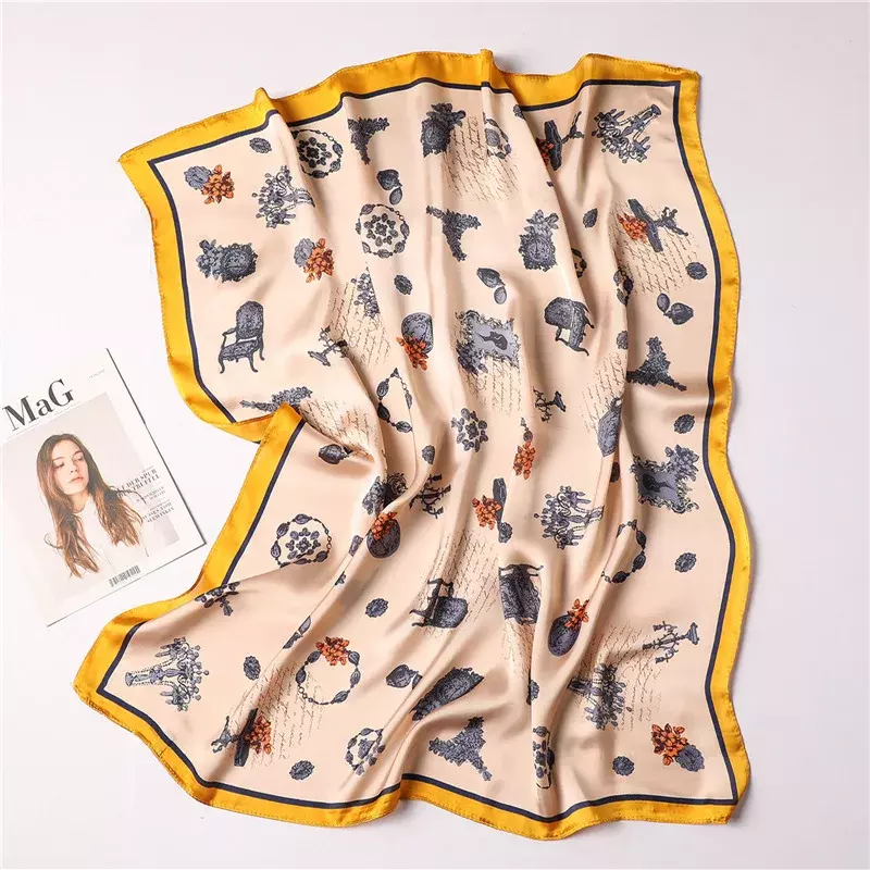 Frauen Silk Schal Square Neck Hijabs 2021 Neue Marke Kleine Größe Offizielle Dame Foulard Bandana Schals Schals 70*70cm