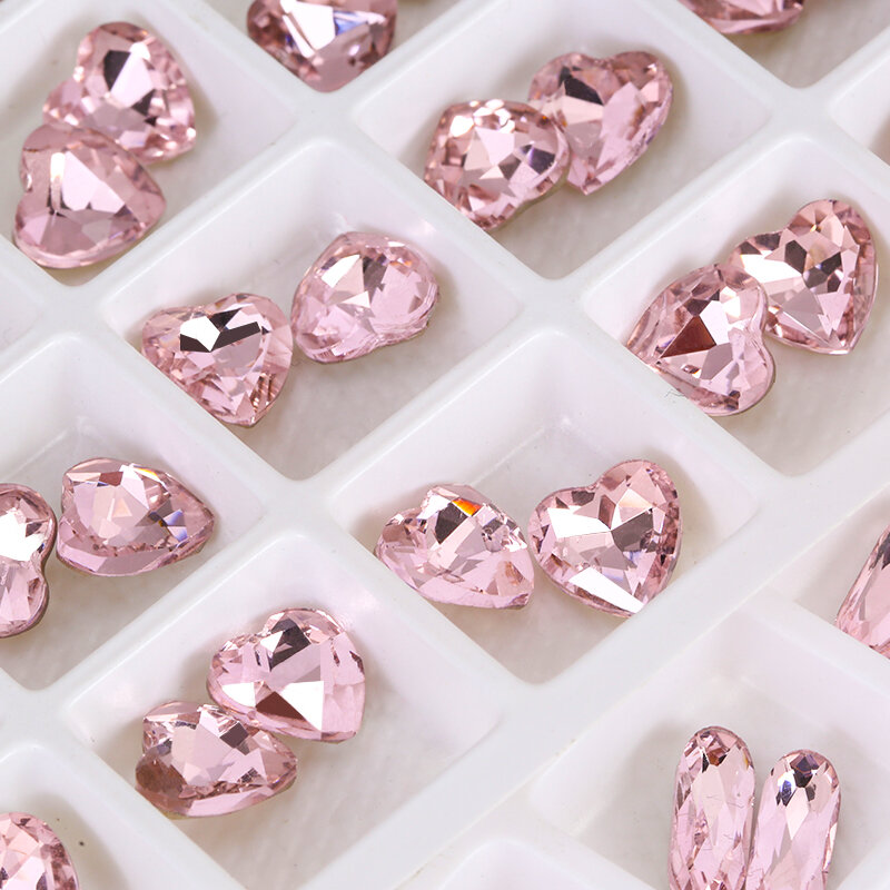 QIAO-diamantes de imitación brillantes para decoración de uñas, gemas cuadradas de cristal rosa, piedras multiforma, Corazón