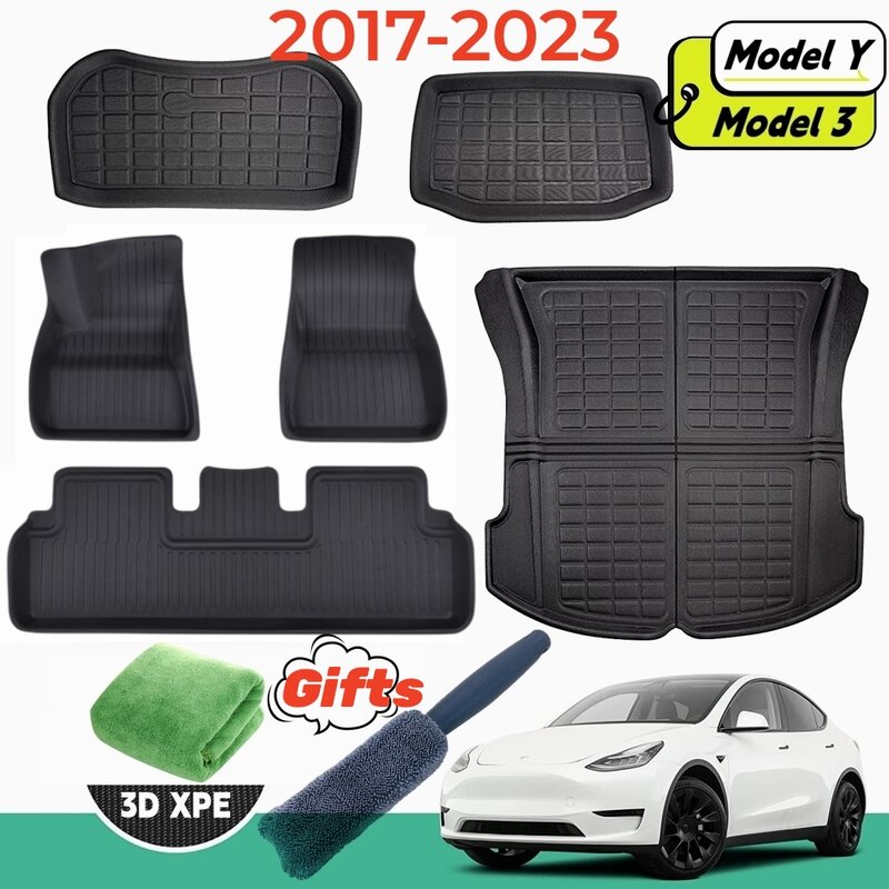Karpet lantai Model Y 3, tikar bagasi 2017-2023, tikar bagasi kustom untuk Tesla, tikar bagasi 3D XPE semua cuaca, anti-selip, tikar Liner lantai