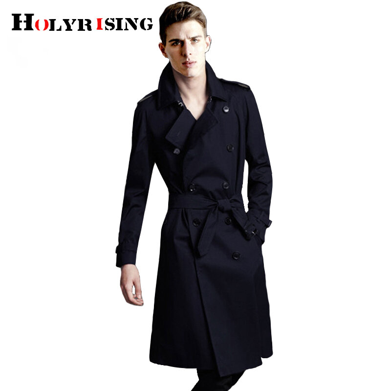 Holyester-gabardina larga para hombre, cortavientos de negocios, Color sólido, chaquetas de moda para otoño, S-5XL, 18998