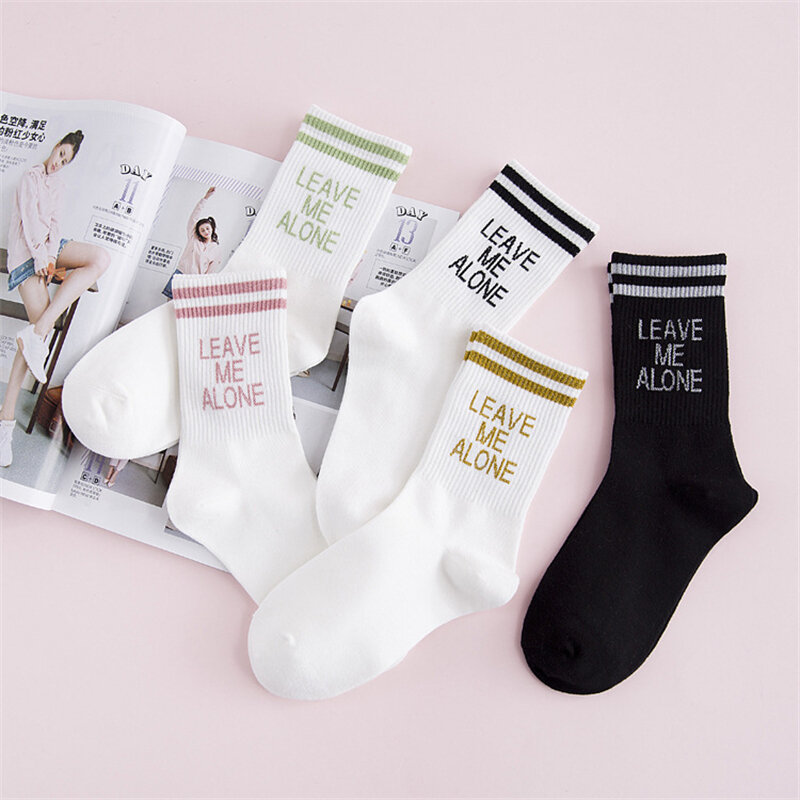 Spring And Summer Alphabet Women's Socks Cartoon Cute Cotton Women's Socks Long Alphabet Harajuku Ladies Fashion Glitter Color