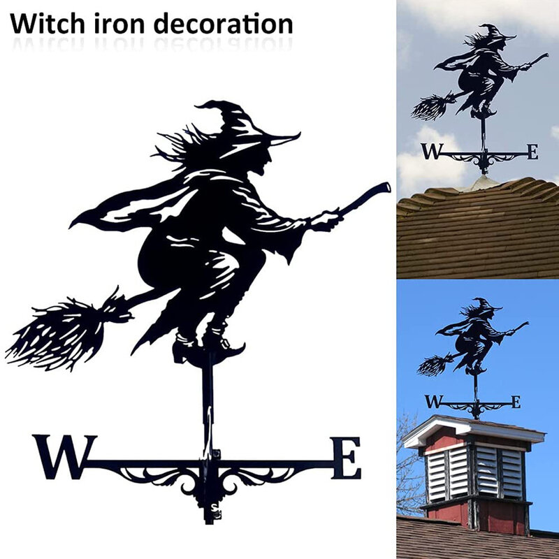 ใหญ่ขนาด Metal Weather Vane Vintage Witch Shape Cast Iron Garden Weathervane Wind Speed Spinner ทิศทางตัวบ่งชี้ Decor Craft