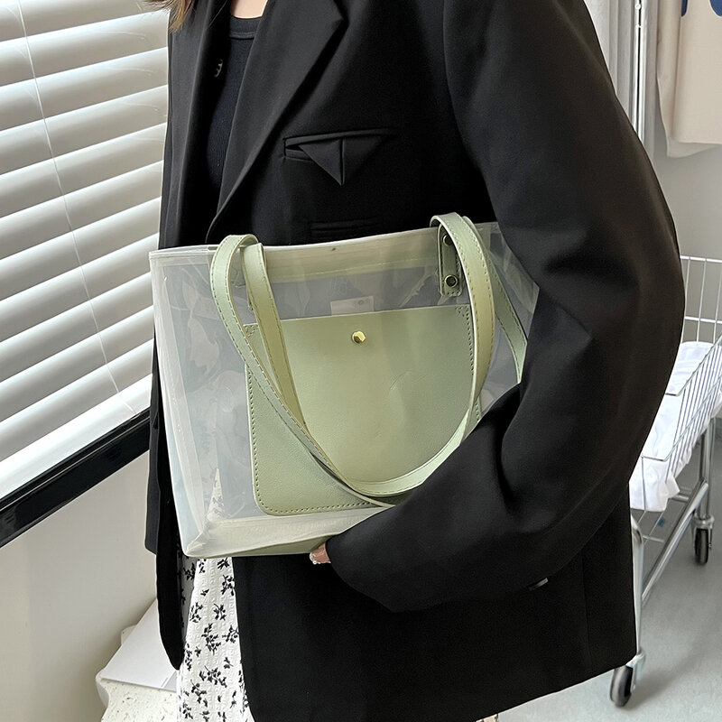 Borsa Tote trasparente da donna borse trasparenti impermeabili in PVC borsa Shopper portatile di grande capacità borsa da spiaggia estiva femminile