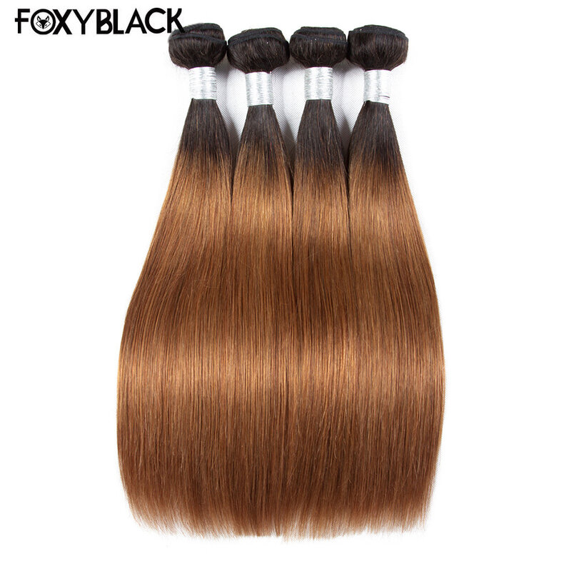Mechones de cabello humano liso brasileño para mujeres negras, extensiones de cabello humano Remy de 30 pulgadas, 1B/30, 1/3/4 piezas