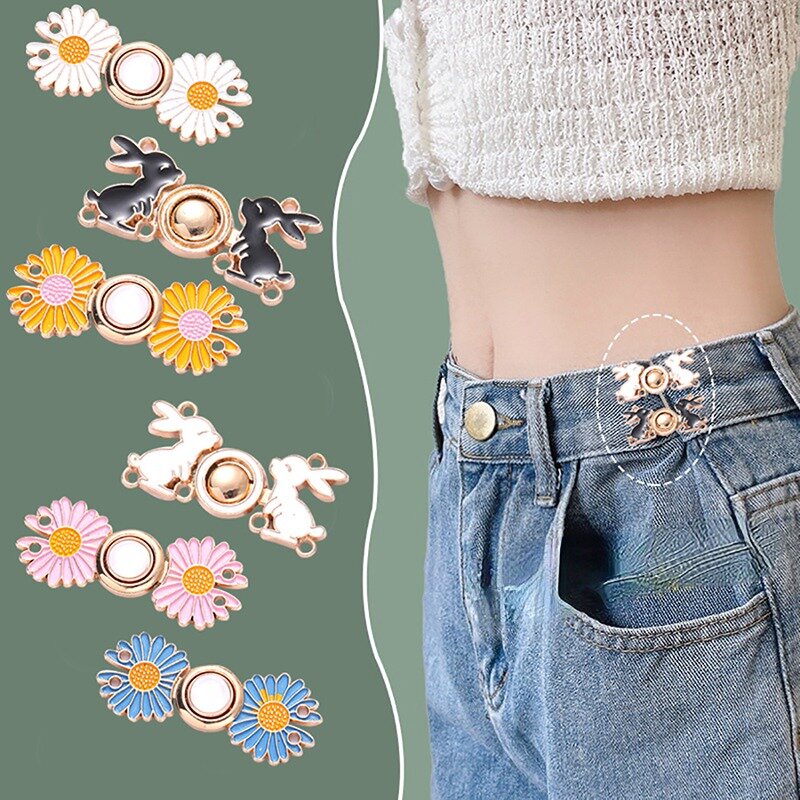 1 pair Creative Cute Bear Waist Button Sewing-free Metal Jeans Button Adjustable Waist Size Detachable Button Accessories
