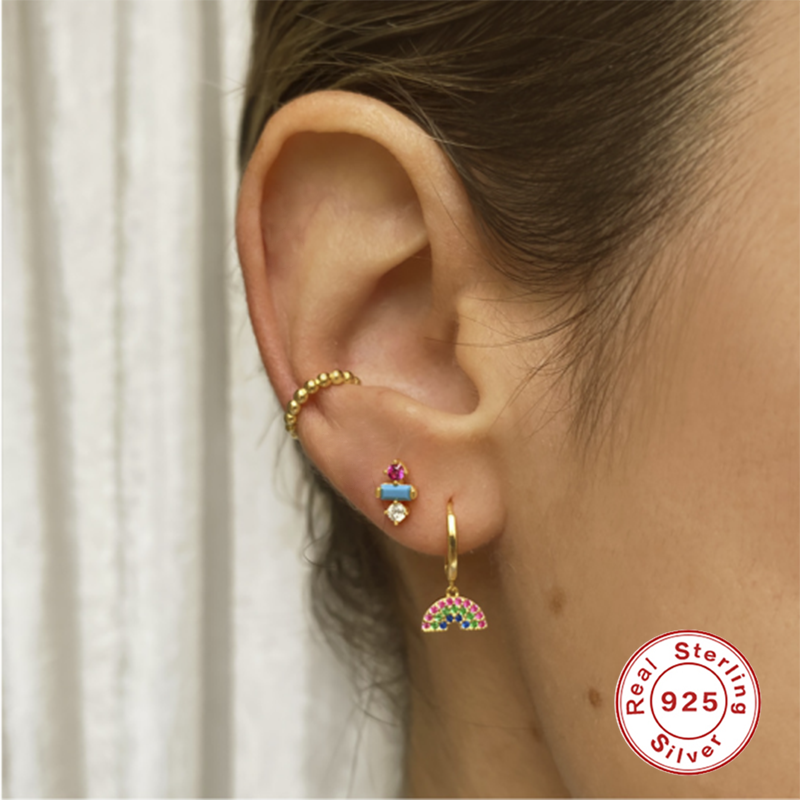 CANNER 3 sztuk/zestaw Boho Rainbow okrągłe Huggies zestaw kolczyków dla kobiet dziewczyn śliczne emalia serce wisiorek w kształcie gwiazdy Ear Studs Fine Jewelry