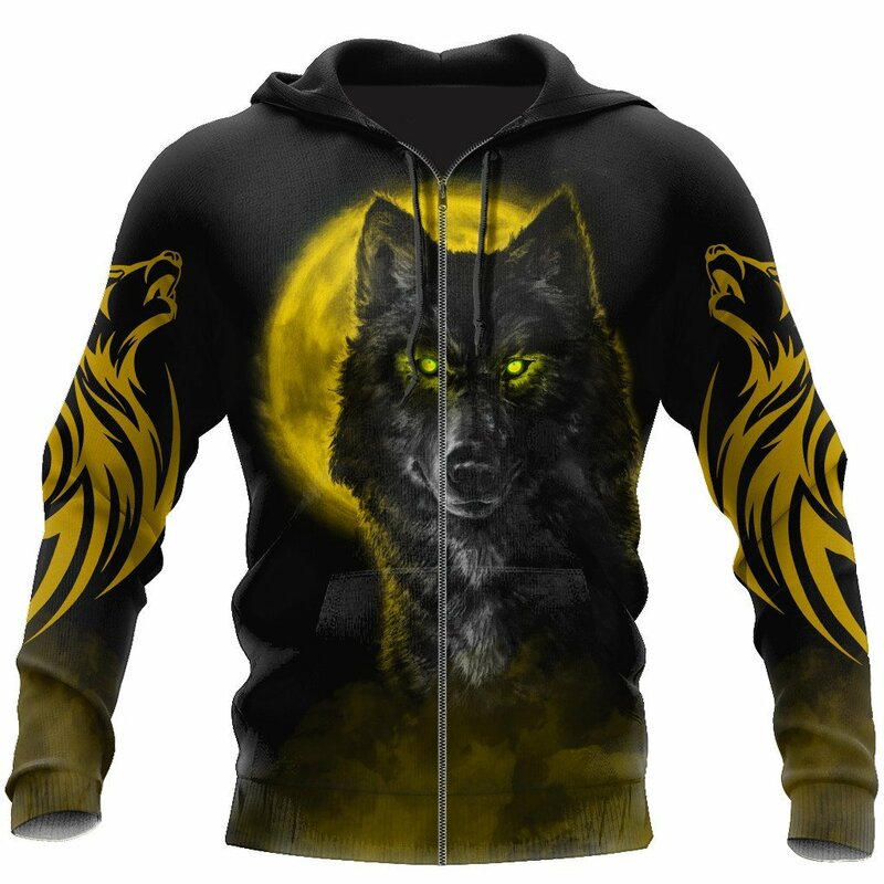 Keluaran Baru Hoodie Pria Fashion 3D Kaus Longgar Gambar Serigala untuk Pria Hoodie Streetwear Hoodie Lucu Merek Pullover-63