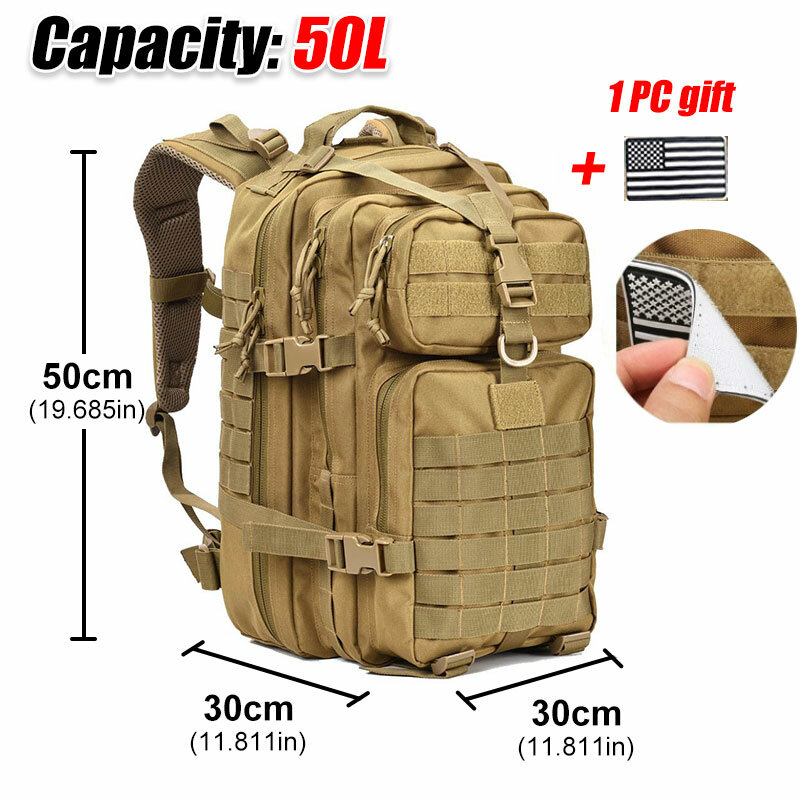 50L Large Capacity Men Tactical Backpack 3P Softback Outdoor Waterproof Bug Rucksack Hiking Camping Hunting Bags