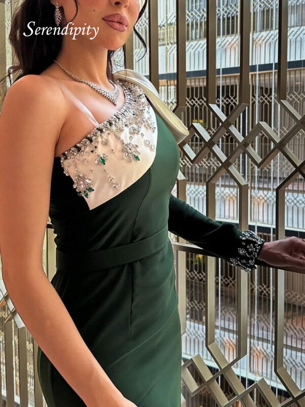 Serendi'-vestido clássico verde oliva de um ombro, arco slim fit, manga lateral, saia de formatura no tornozelo, ocasião formal, 2023