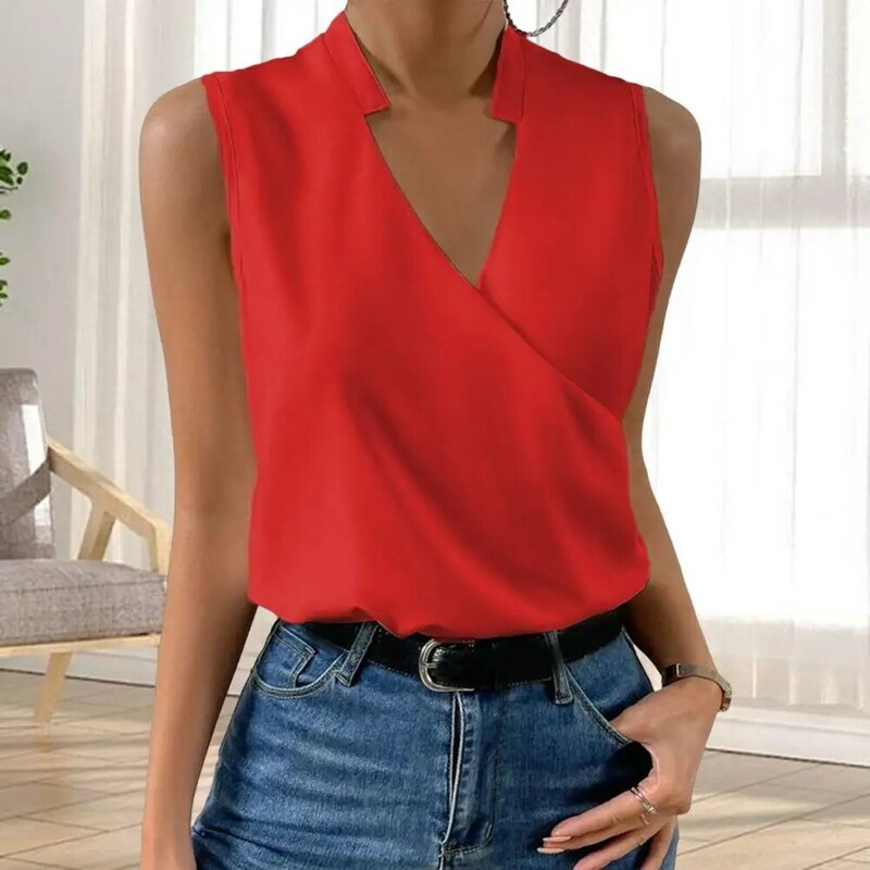 Elegante Verão Vest Skin-touch T-shirt Casual V-neck Verão Pure Color Tank Tops Versátil