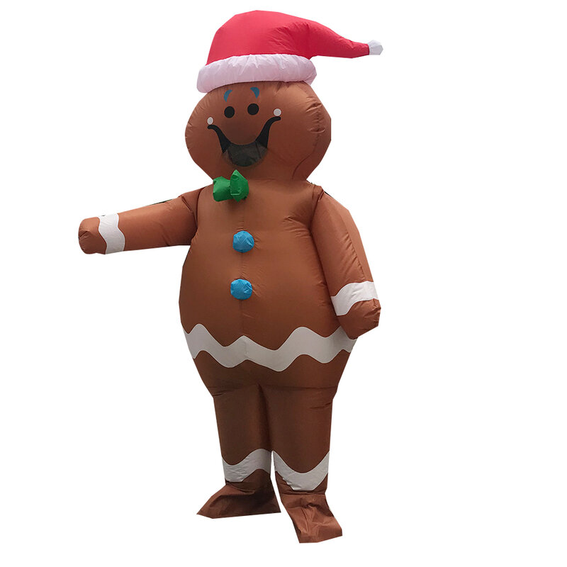 ผู้ใหญ่ Gingerbread Man Inflatable เครื่องแต่งกายอะนิเมะเครื่องแต่งกายวันฮาโลวีนสำหรับผู้หญิงคริสต์มาสชุดคอสเพลย์ผู้หญิง