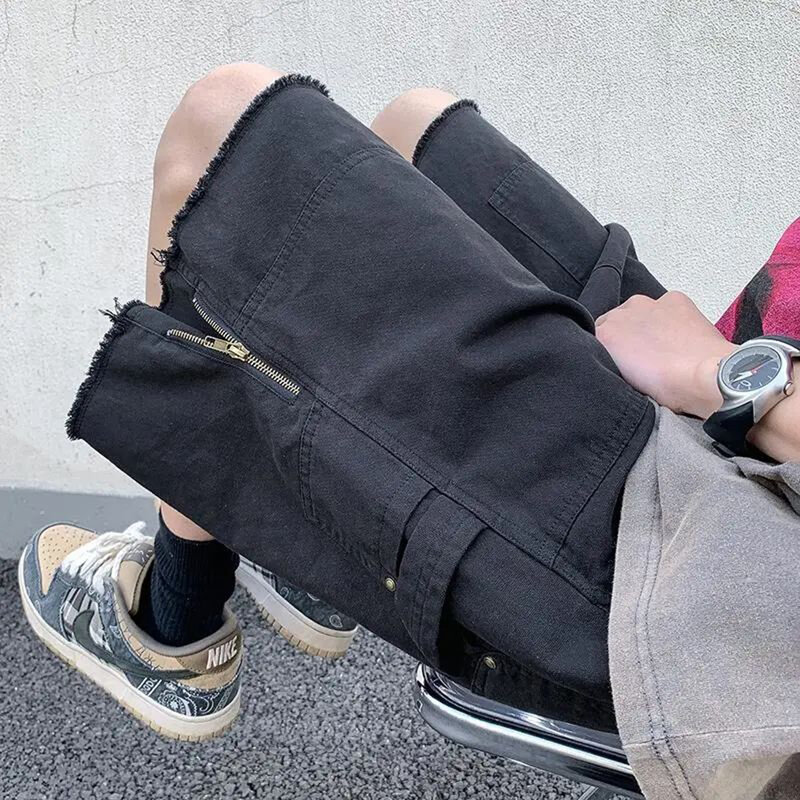 Шорты Y2k мужские на пуговицах, уличная одежда, корейские мешковатые дизайнерские Короткие штаны с графическим принтом, черные спортивные в стиле Харадзюку, лето 2023