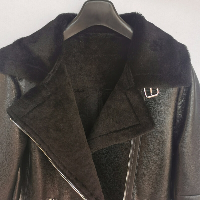 Moda shearling casaco de pele inverno quente 100% macio áspero crack lã de pele carneiro jaqueta feminina shearling plus size m370