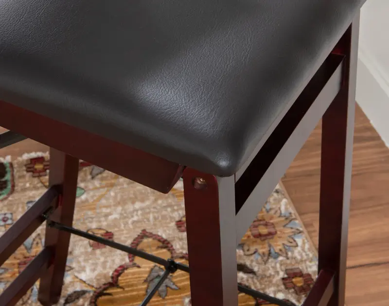Kristle Folding Padded Bar Stool, 30" Seat Height, Espresso Finish with Dark Brown PVC Fabric Bar Chairs 17" W X 20" D X 43" H