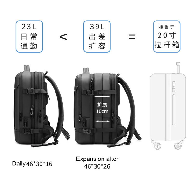 Grande capacidade de viagem usb mochila expansível computador de negócios mochila mochila escolar pacote à prova dwaterproof água para o sexo masculino feminino