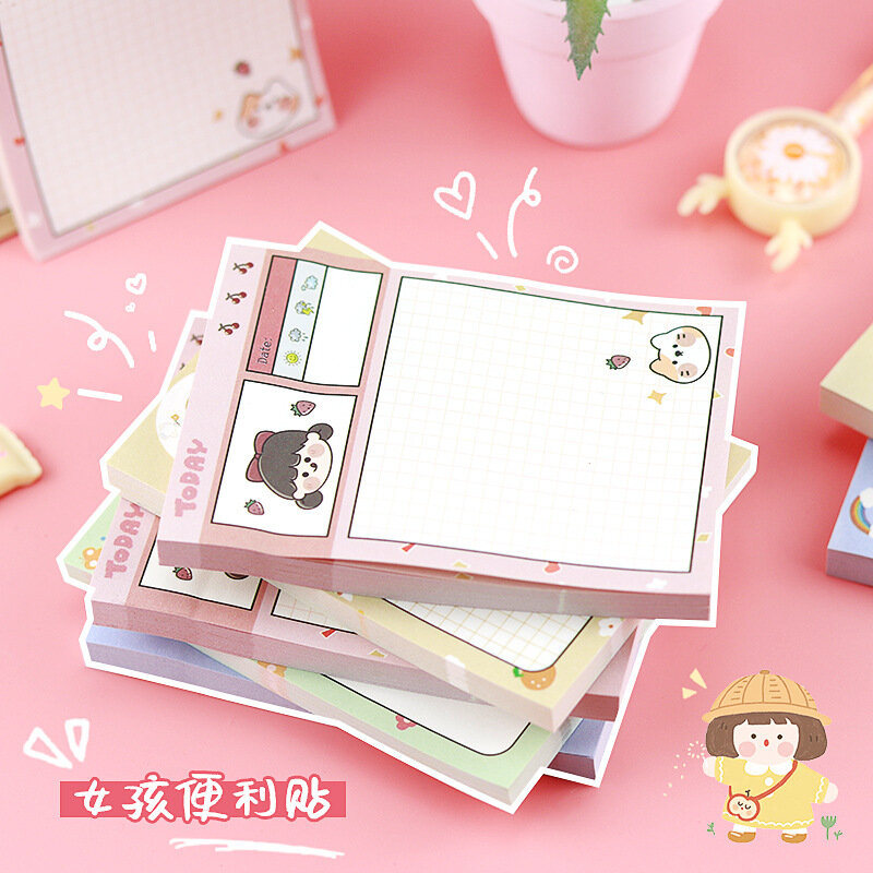Bloc-Notes dessin animé coréen pour fille, étiquette de bureau, Message pour étudiant, décoration Kawaii, fournitures scolaires, Notes autocollantes