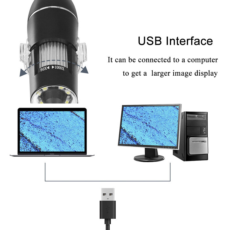 Цифровой микроскоп, USB-камера с держателем змеиной трубки, 50-1000 светодиодов, 8 электронных увеличительных линз, подходит для печатных плат и ...