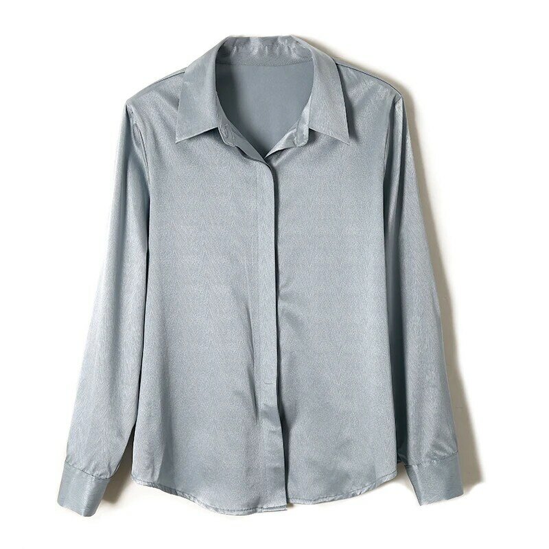 Camisas de espiga de seda auténtica para mujer, Blusa de manga larga de satén de 22mm, Tops Chic de oficina para Otoño e Invierno