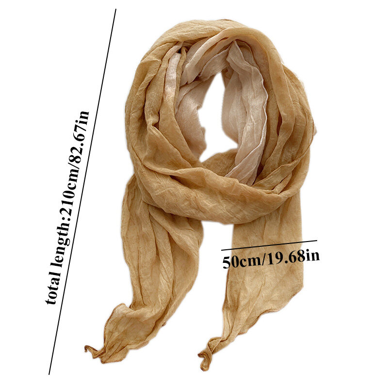 Шарф окрашенный в галстук для женщин, тонкие легсветильник складчатые хлопковые льняные шарфы, шаль, Пляжная накидка, 50*210 см