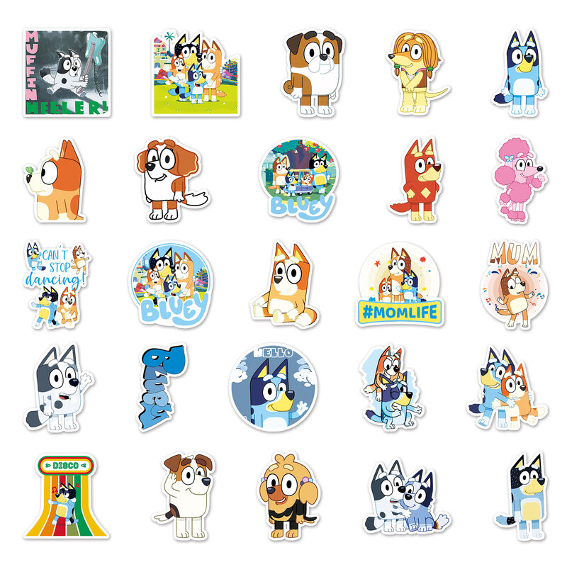 50 Bluey Cartoon naklejki Anime DIY zabawki Kawaii prezenty Laptop etykiety dekoracyjne Scrapbooking estetyczne Pegatinas