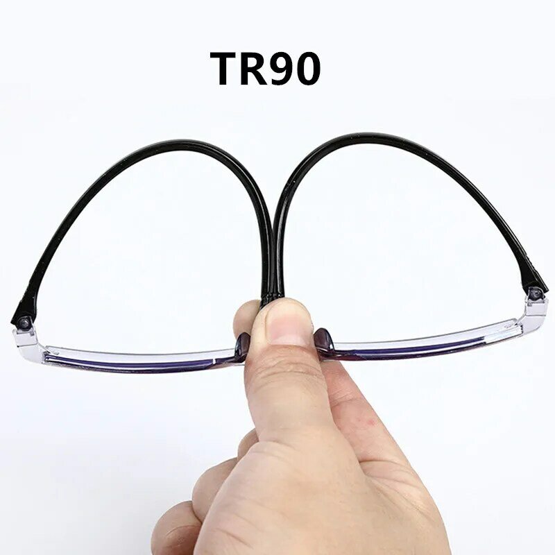 Óculos de leitura presbiopia de raios azuis, óculos sem aro de corte para mulheres e homens, óculos anti-dioptria + 100 + 150 + 200 + 250 + 300