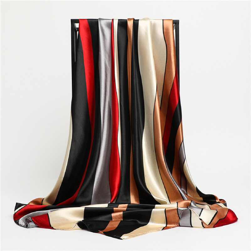 Bufanda a rayas para mujer, pañuelo de satén de seda de lujo, diadema musulmana, Hijab, chal, nuevo diseño, 2022