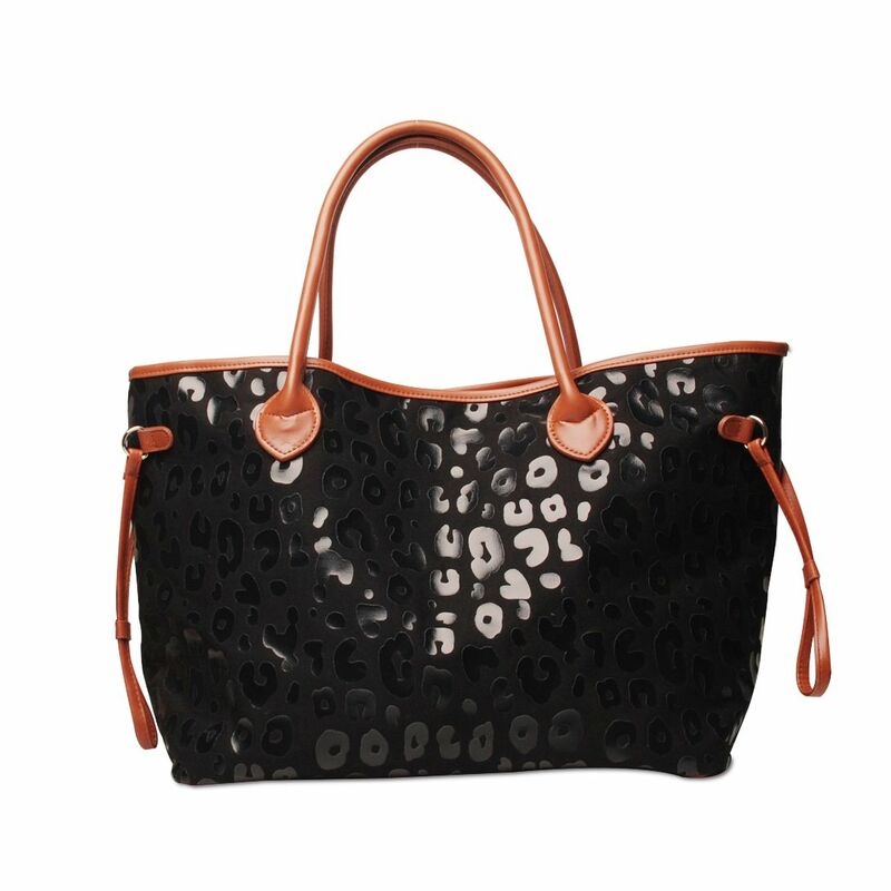 Black Leopard Tote Bags Women Casual Canvas Purse Cowhide Tote Bag Animal Print Cheetah Shoulder Handbag For Women Fashion Bag