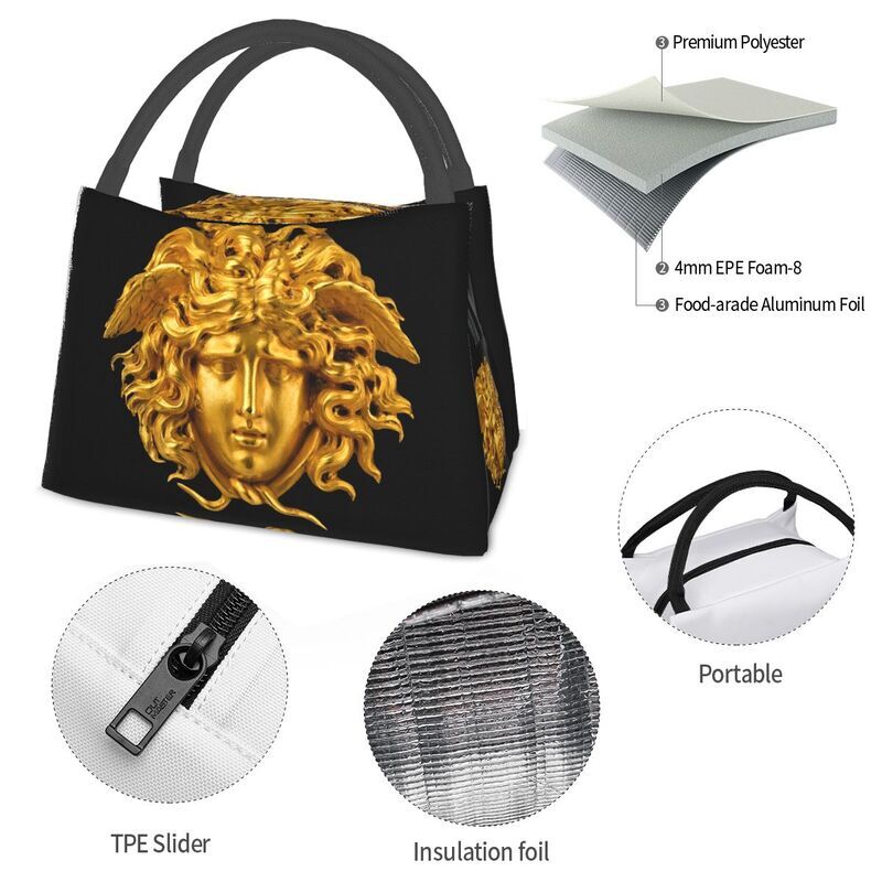 Mitologia greca Halloween Snake Hair Medusa Head Print borse per il pranzo isolate per le donne Resuable Cooler Thermal Lunch Box