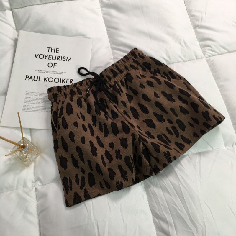 Shorts imprimés léopard pour femmes, pantalons décontractés, vêtements d'extérieur, style coréen, ample, taille haute, amincissant, jambes larges, collection printemps et été 460