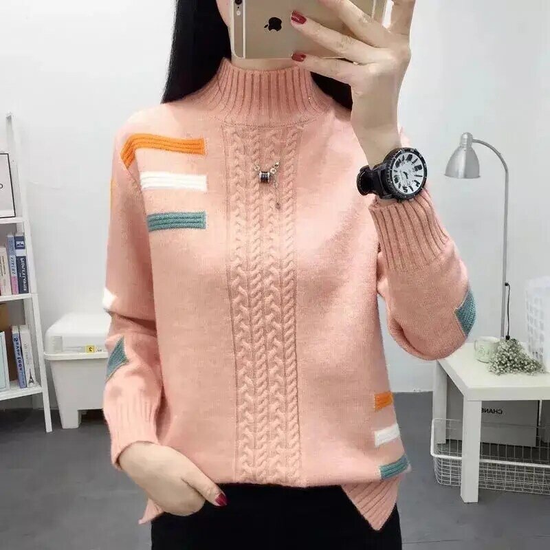 Women Turtleneck Sweaters 2022 New Autumn Long Sleeve Warm Ribbed Knitted Pullovers Korean Elastic Slim Basic Jumper Soft Pull