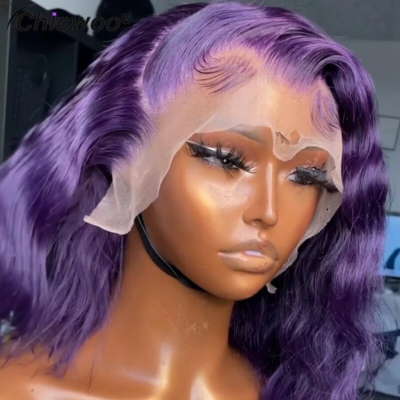 Dark Purple Deep Wave Bob Wig Pre Plucked Brazilian Remy Human Hair 13x4 Lace Front Wigs for Black Women Deep Wave Curly Bob Wig