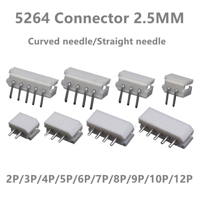 Lot de 10 ou 50 aiguilles incurvées et droites de 2.5MM, pour connecteur de PCB à carte, pas de 5264, Angle droit de 5268, 2P ~ 12P