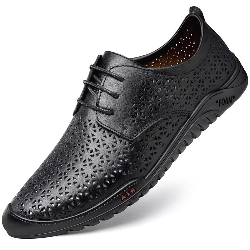 New Perforated Men Genuine Leather Casual Shoes Fashion Elegant Luxury Outdoor Footwear Breathable Comfortable Zapatos De Hombre