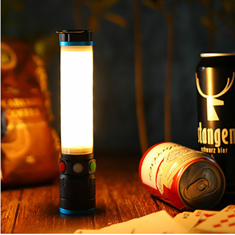 Lampu Kemah LED Senter Dimmable Magnetik Isi Ulang 18650 Peringatan Sirene 10W Aluminium Multifungsi
