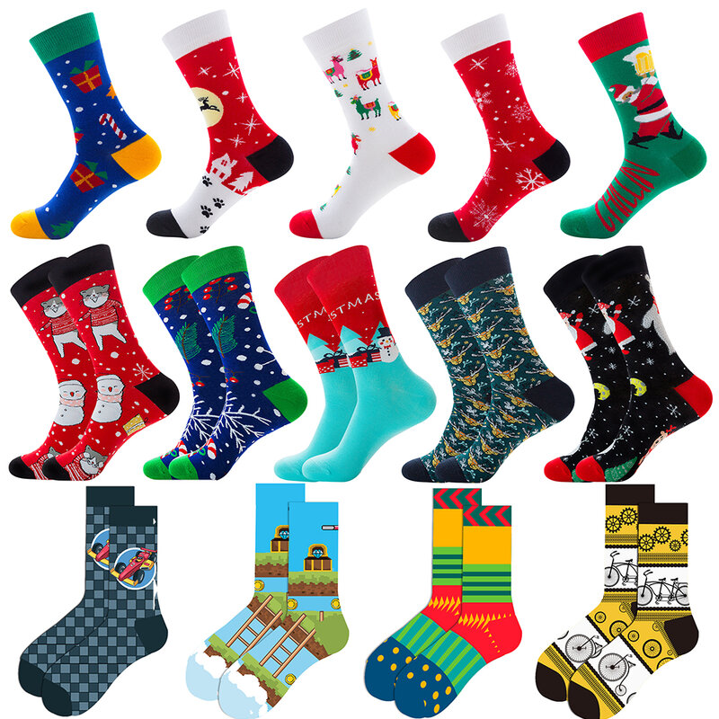 1 pair Autumn and winter new men's socks Santa Claus Elk men's tube socks tide cotton socks