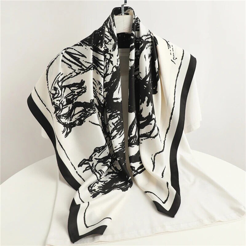 Pañuelo cuadrado de sarga para mujer, Fular de seda de lujo, Bandana de muselina, accesorios para el cabello, 2022