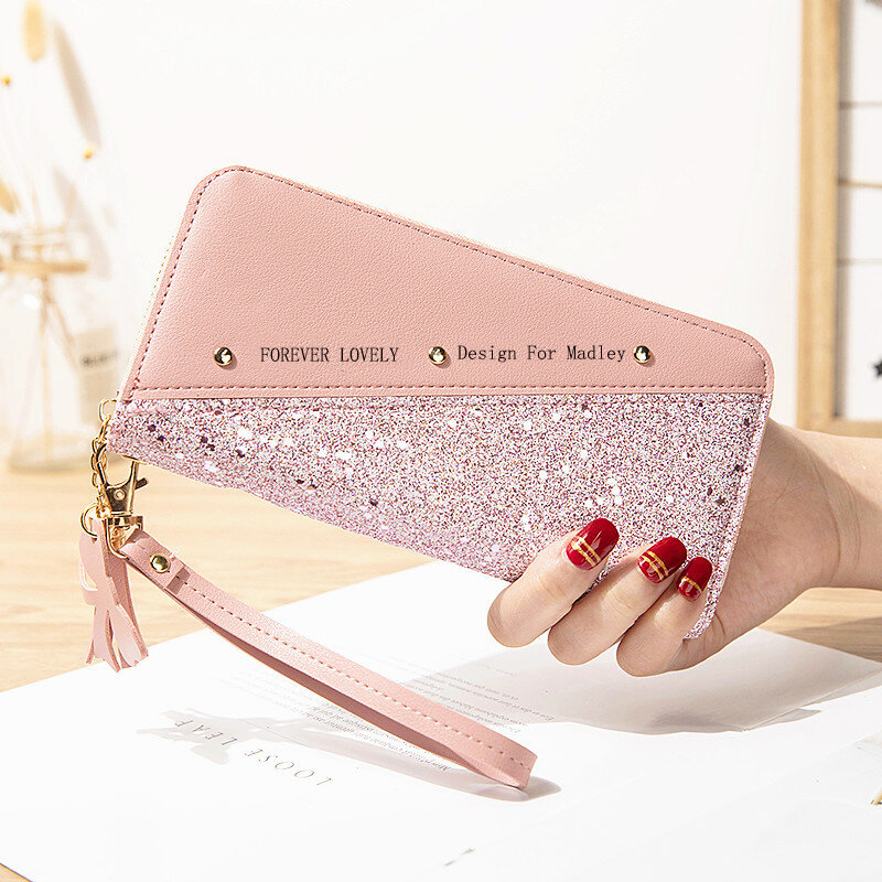 Fashion Women's Pu Leather Long Wallets Sequins Patchwork Glitter Wallet Coin Purse Female Wallets Girls Gifts Wholesale