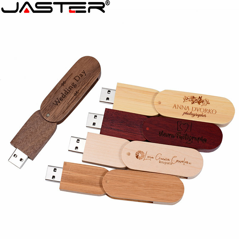 JASTER-memoria USB 2,0 giratoria de madera, unidad Flash de 128GB, logotipo personalizado gratis, 64GB, 32GB, regalo de boda creativo, disco U