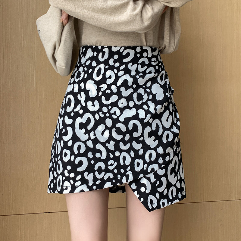 Wisher&Tong Women's Skirt Leopard Print High Waist A-line Fashion Sexy Mini Skirts 2022 Spring Summer Package Hip Short Skirt