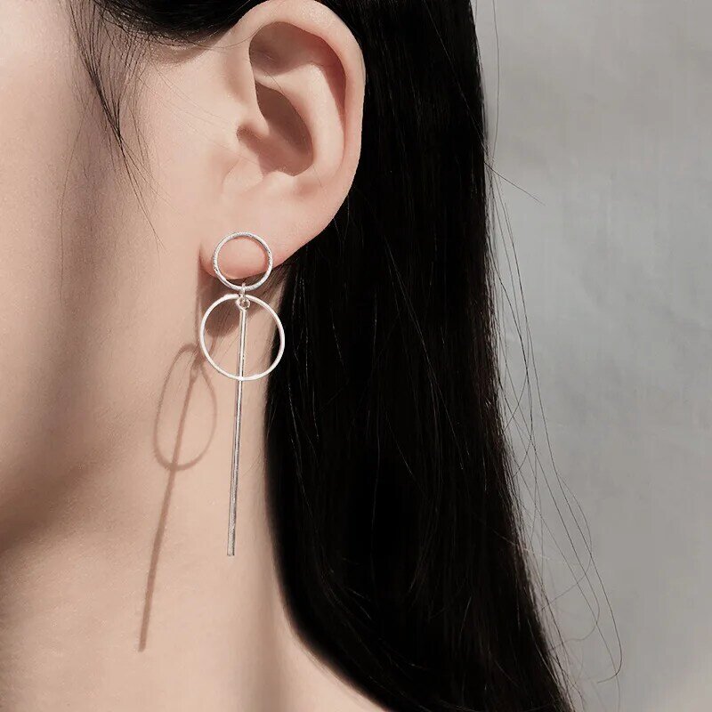 Creative fashion earrings temperament simple geometric hollow size circle long alloy stud earrings