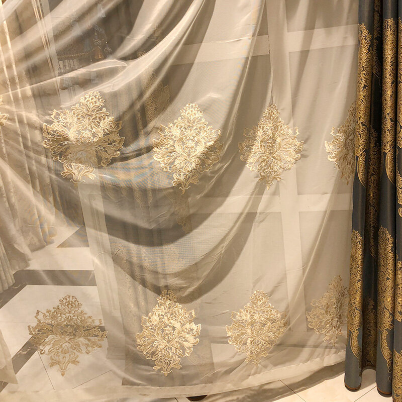 Tirai Jacquard Ruang Tamu Eropa Mewah Kustom untuk Kamar Tidur Tirai Bayangan Sutra Imitasi Produk Bermutu Tinggi Dipertebal