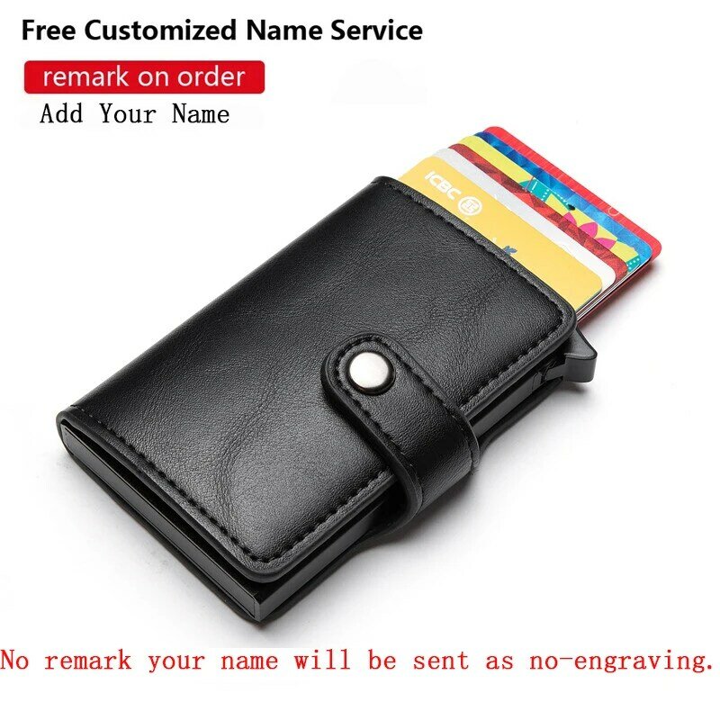 Novo personalizado titular do cartão de nome carteira rfid couro fibra carbono minimalista carteira para homens mulher personalizado cartilha masculina