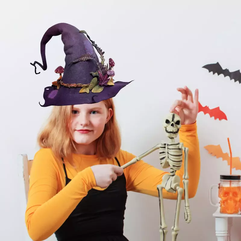 Chapéu de bruxa chapéu de bruxa de halloween com flores para as mulheres chapéu de bruxa de feltro cosplay acessório do fantasma da páscoa festival