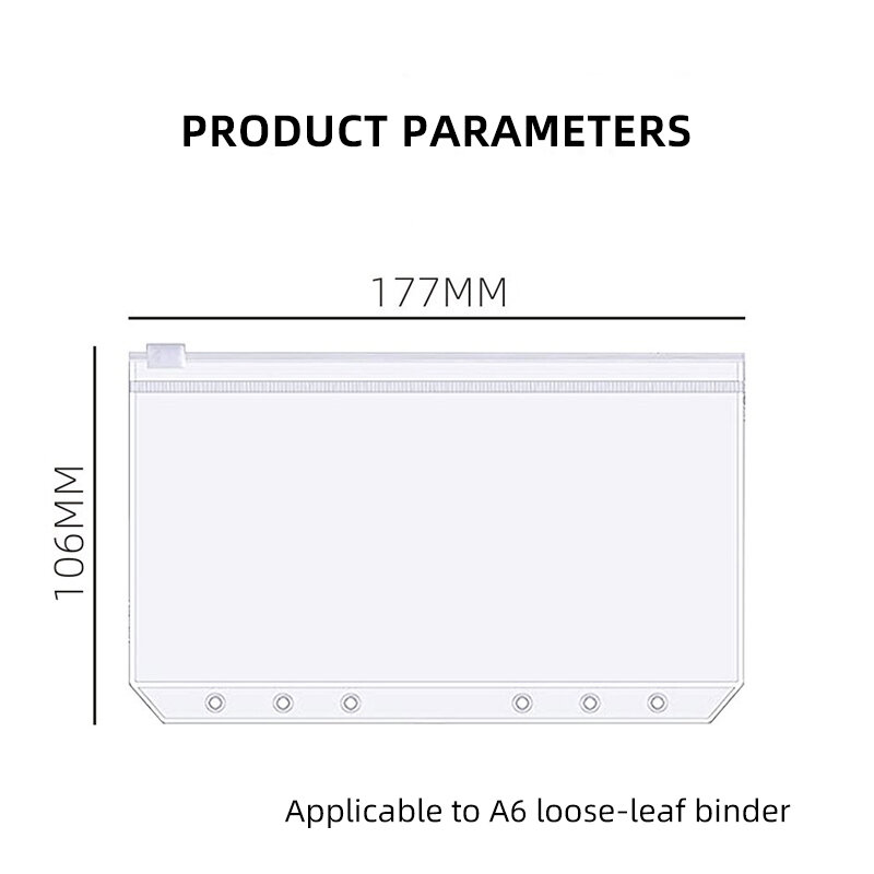 Limpar PVC Binder bolsos com zíper, pastas para 6-Ring Notebook Binder, arquivos, relatórios, conveniente, A5, A6, A7, 10 pcs, 20pcs