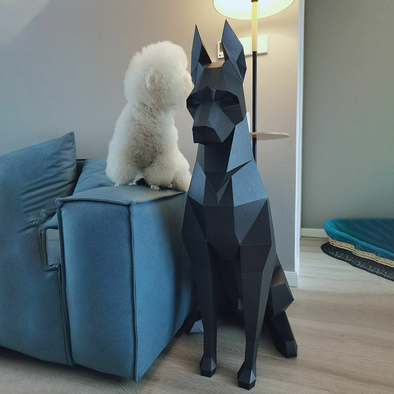 100cm DIY 3D Black Doberman Dog Paper Model Animal Paper Sculpture Handmade Geometric Origami Model Bedroom Decoration Gift